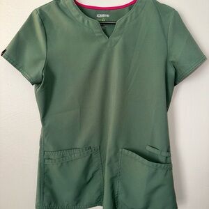 Scrubstar Forest Green Scrub Top with Pink Trim